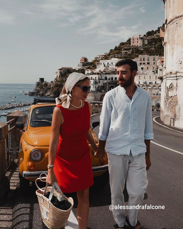 The Red Boat Neck High Waisted Mini Dress