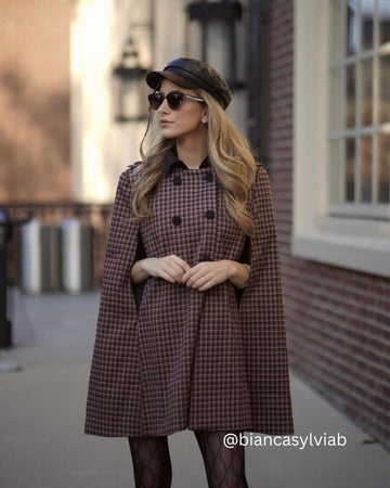 The Double-breasted Plaid Cape Coat