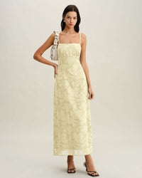 Yellow Jacquard Corset Slip Maxi Dress