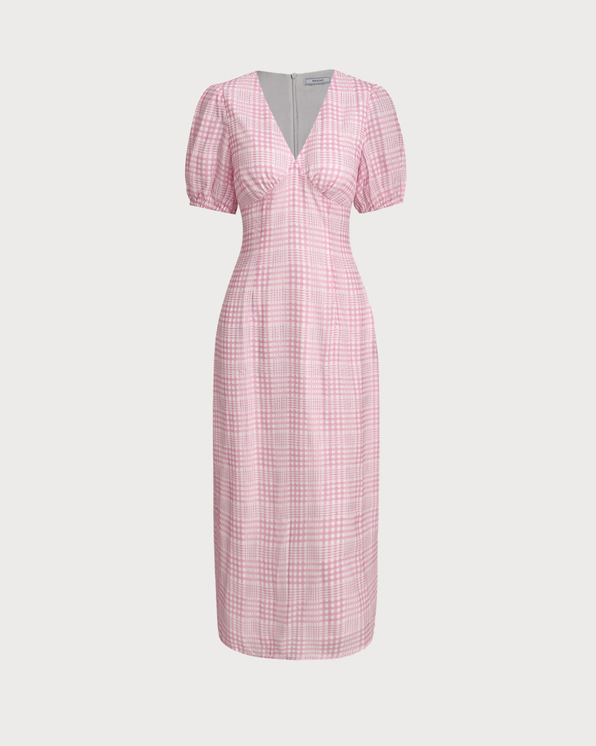 Pink Plaid V-Neck Midi Dress
