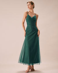 Green Mesh Wrap Slip Maxi Dress