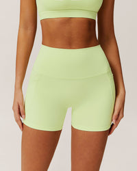 Green Pocket High Waisted Yoga Shorts