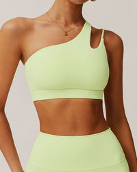 Green Cropped One Shoulder Yoga Cami Top - Light Support
