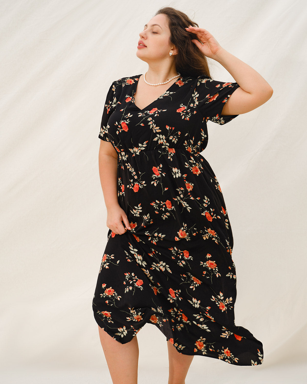 Black Floral Plus Size Maxi Dress