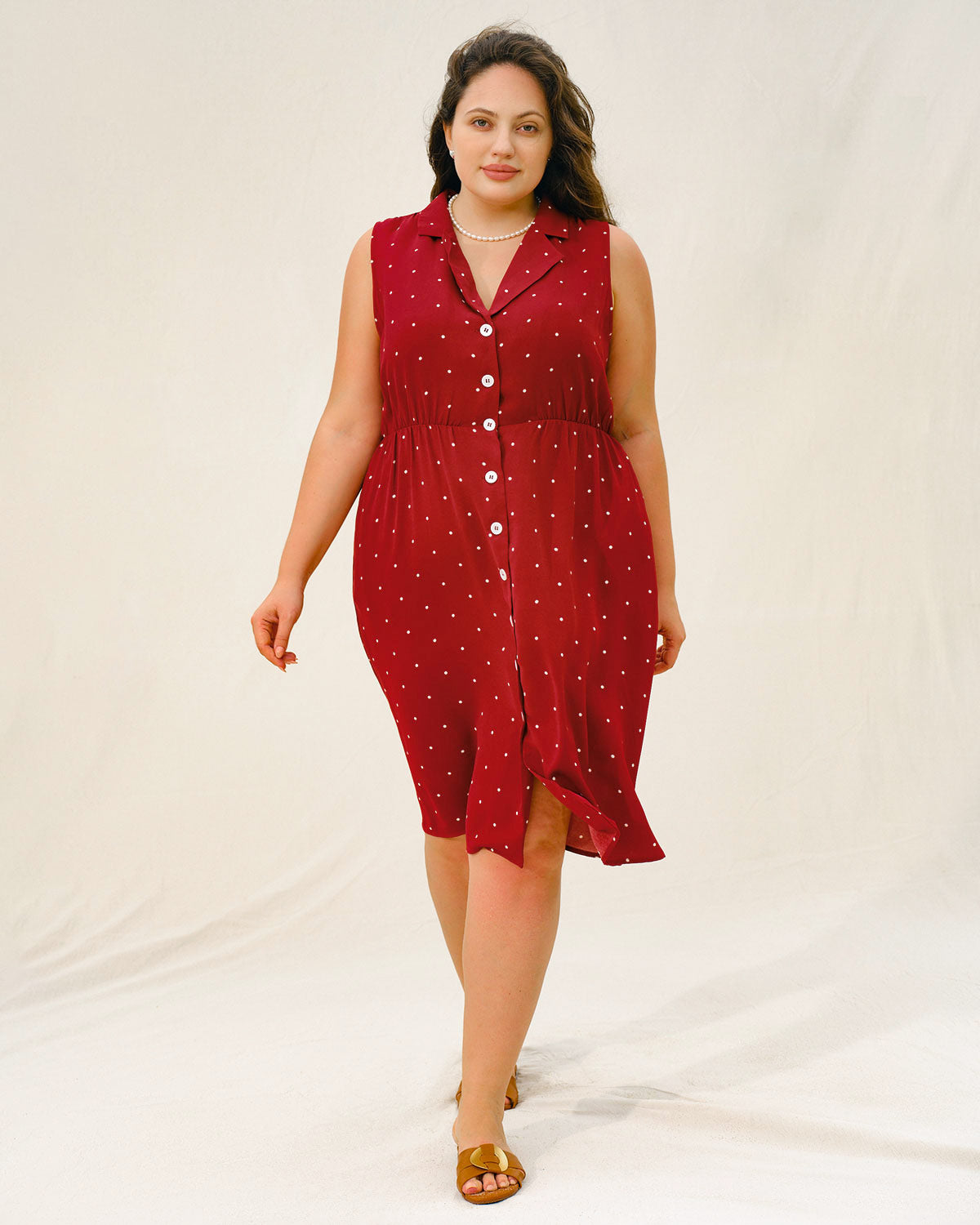 Red Polka Dot Plus Size Button Midi Dress