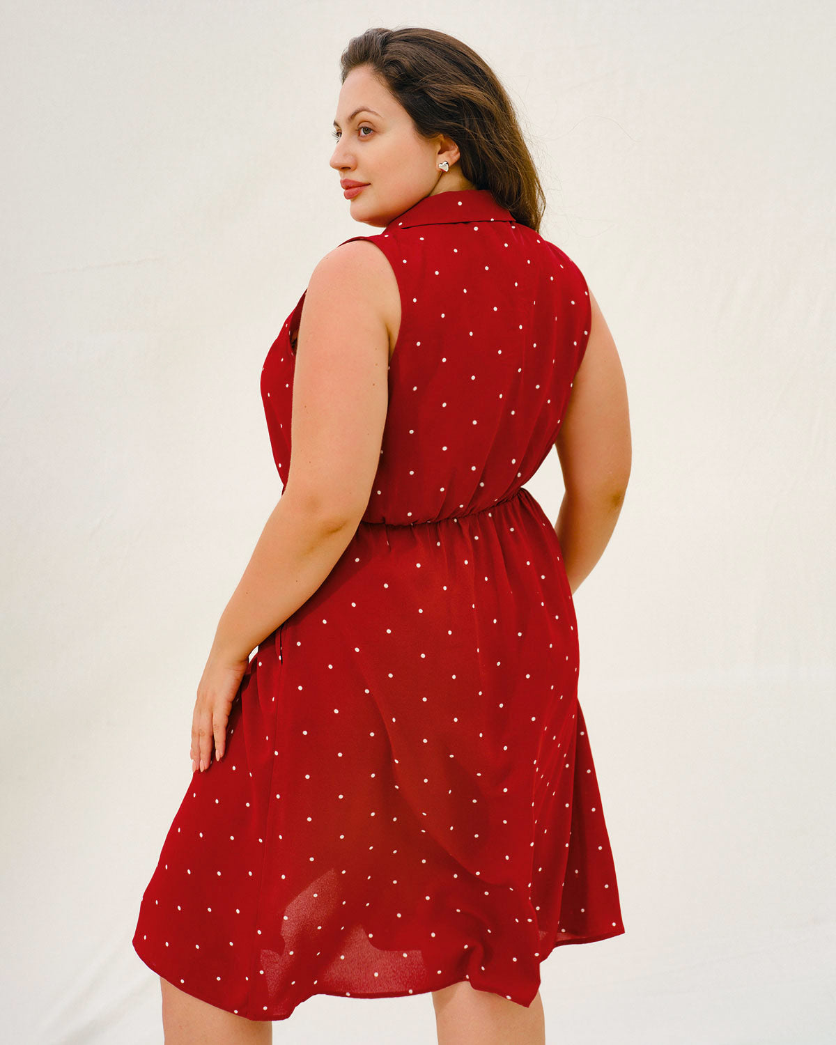 Red Polka Dot Plus Size Button Midi Dress