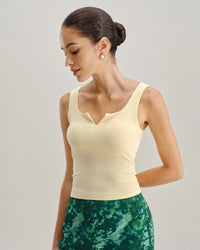 Yellow V Neck Ribbed Knit Tank Top