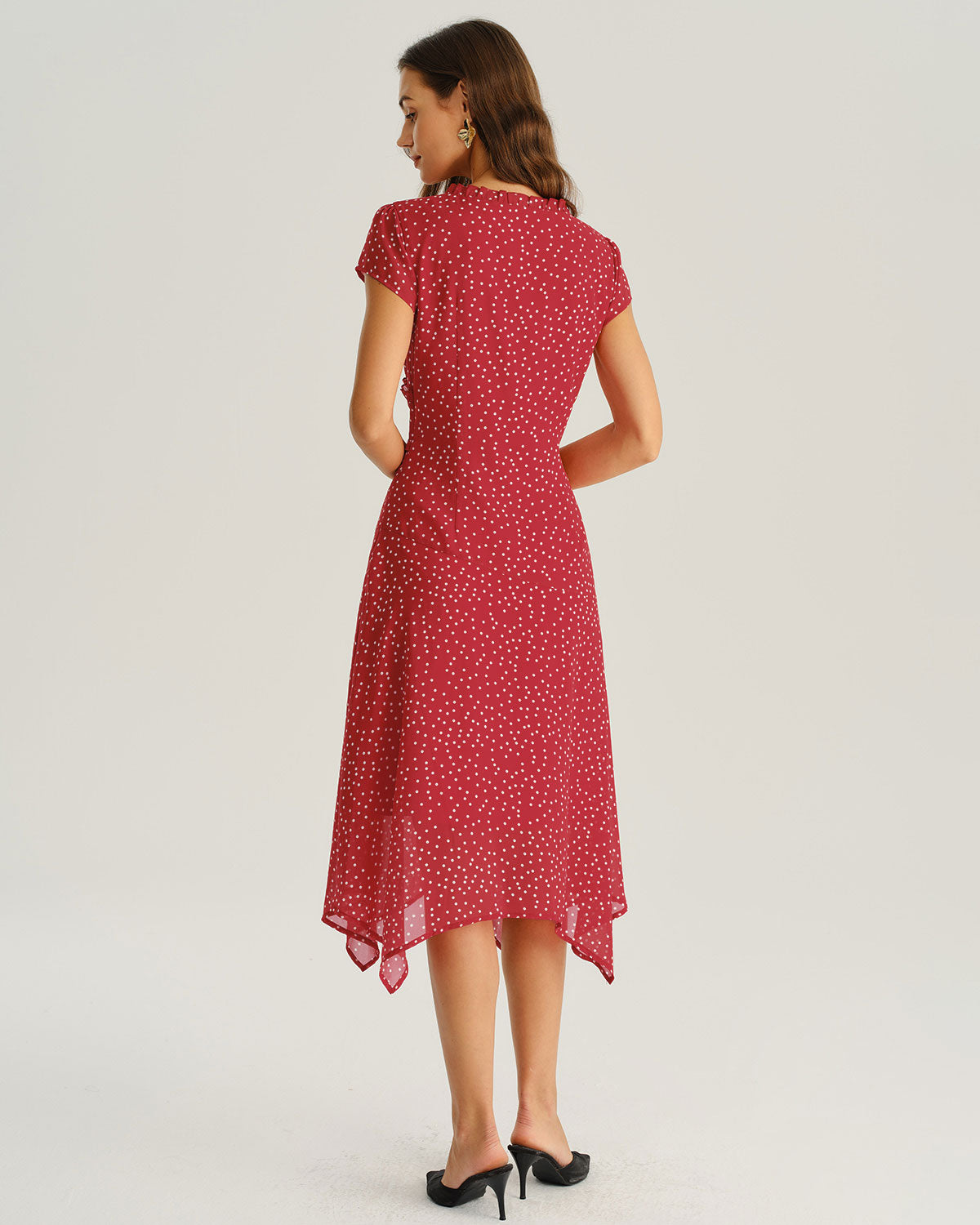 Red Polka Dot Cap Sleeve Midi Dress