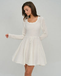 White Scalloped A-Line Sweater Dress