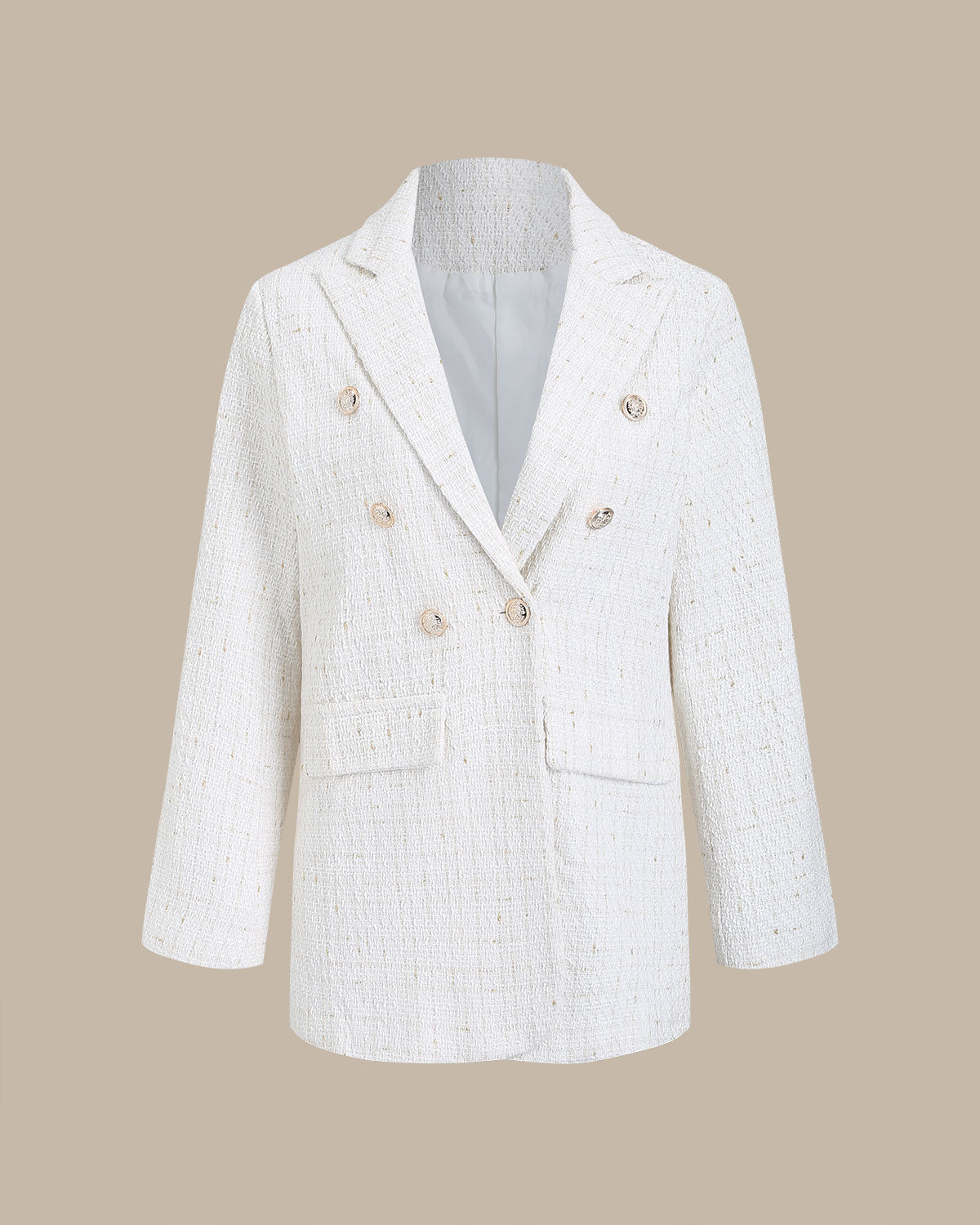 Women's Woven Polyester 3/4 Sleeve Blazers Beige Outerwear - RIHOAS