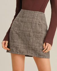 Brown Retro Plaid Straight Mini Skirt