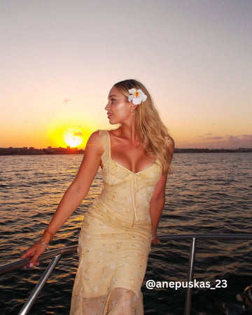 Yellow Jacquard Corset Slip Maxi Dress