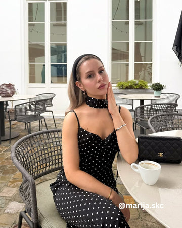 Black Polka Dot Boat Neck Midi Dress