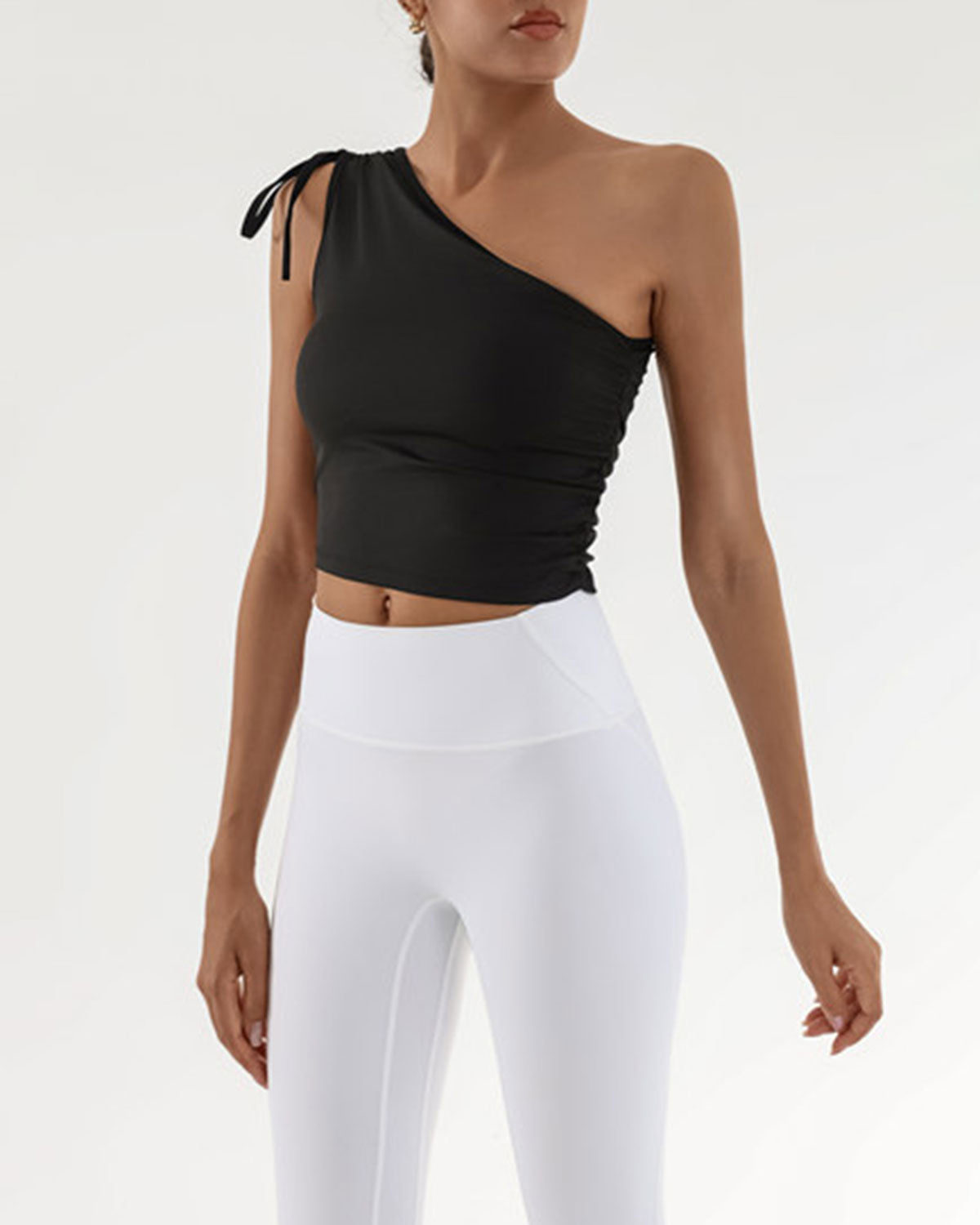 Black One Shoulder Yoga Tank Top