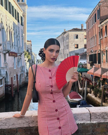 The Red Boat Neck Plaid Mini Dress