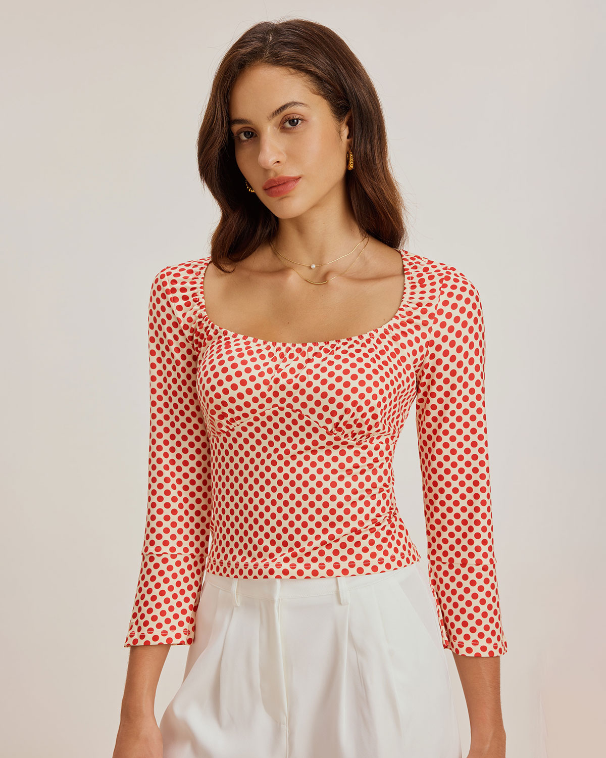 Red Polka Dot U-Neck Bell Sleeve Tee