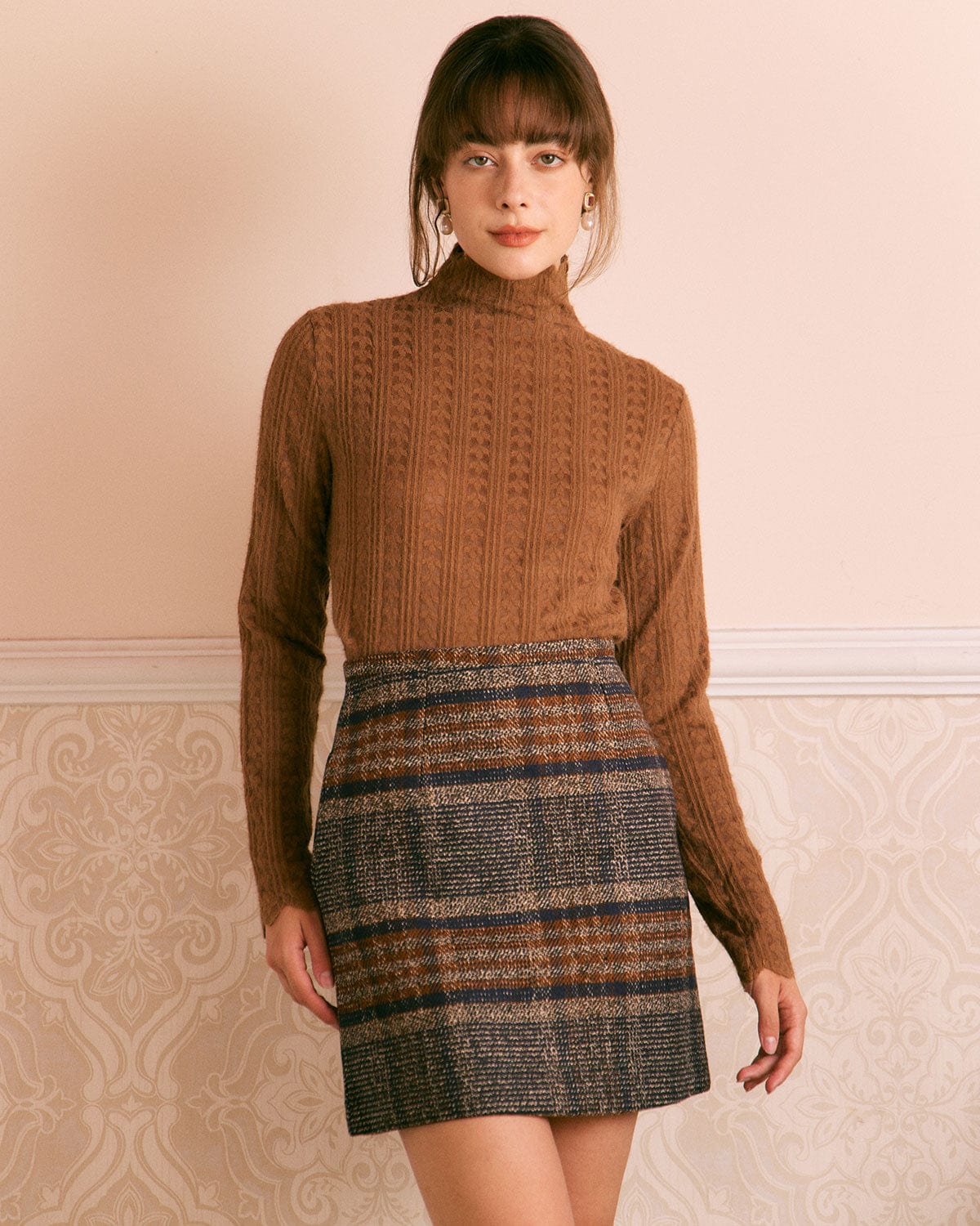 The Brown Striped Mini Skirt Bottoms - RIHOAS