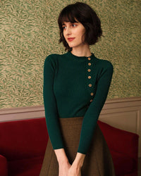 Women Knitted Polyester acrylic blended Sweaters Dark Green Tops - RIHOAS