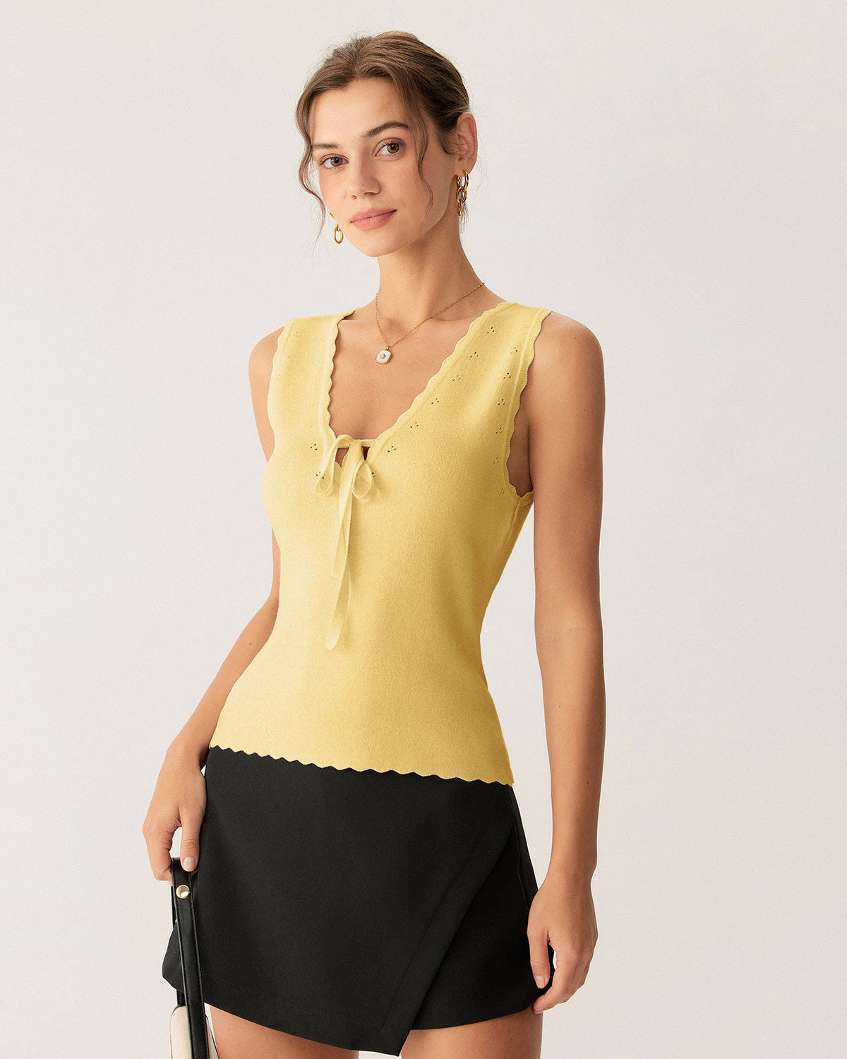 Women Knitted Viscose Tank Tops Yellow Tops - RIHOAS