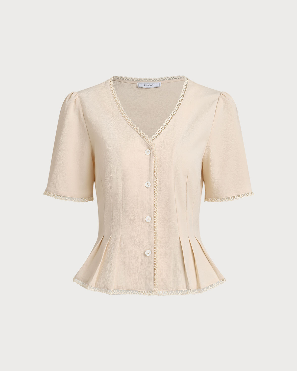 Women Woven Polyester Blouses Beige Tops - RIHOAS