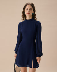 Women Woven Polyester Dresses Blue Dresses - RIHOAS