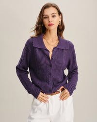 Women's Acrylic Knit Sweater Purple Tops - RIHOAS