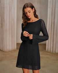 Women's Knit Nylon Mini Dress Black Dresses - RIHOAS