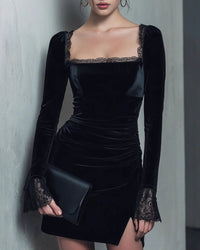 Women's Knit Polyester Mini Dress Black Dresses - RIHOAS