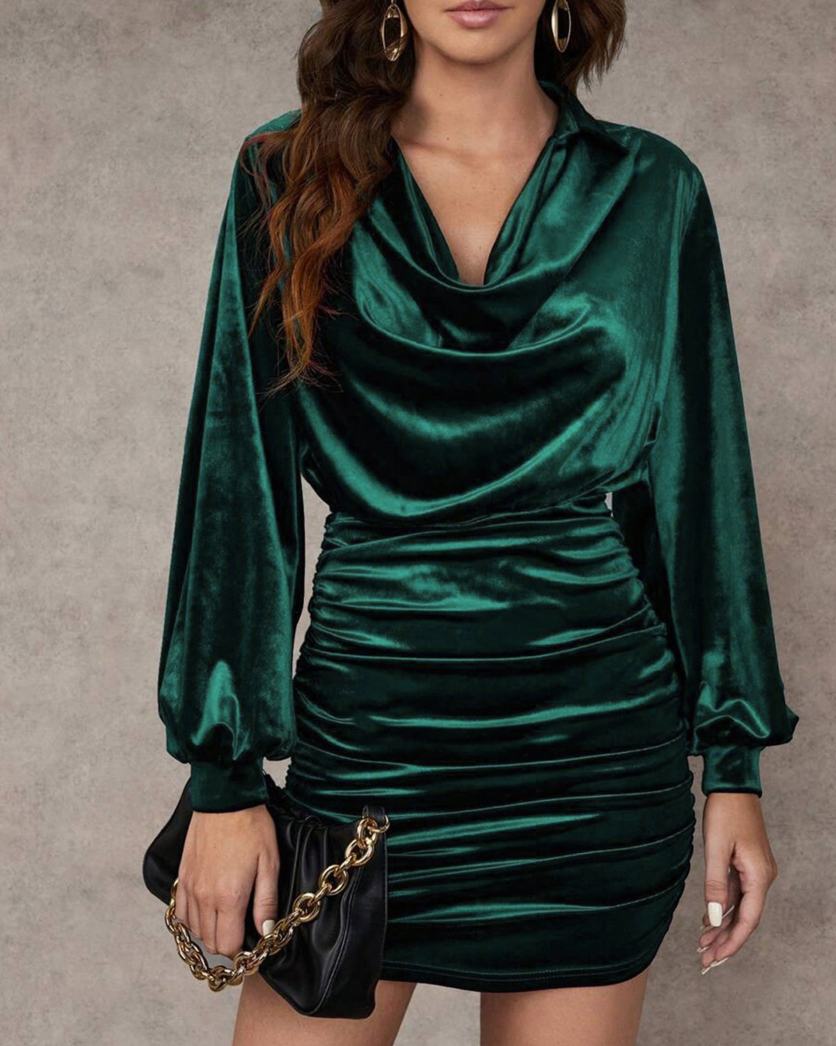 Women's Knit Polyester Mini Dress Green Dresses - RIHOAS