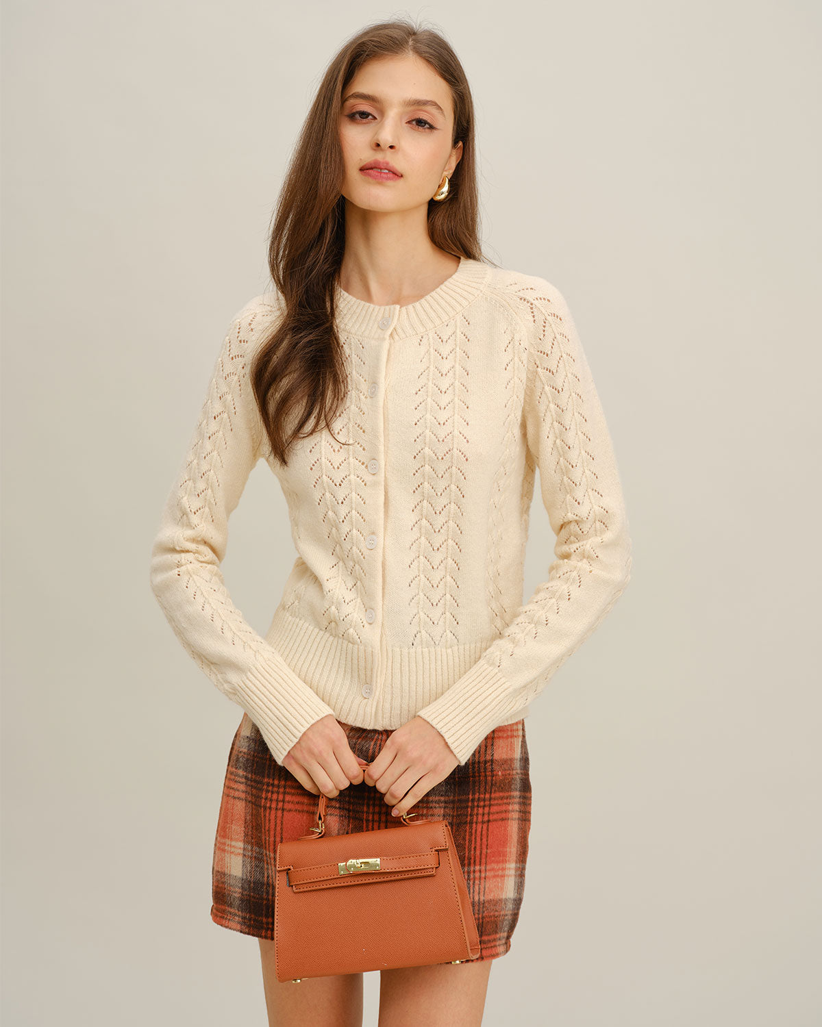 Women's Knitted Acrylic Sweater Beige Tops - RIHOAS