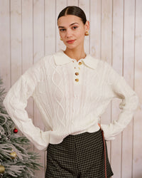 Women's Knitted Acrylic Sweater Beige Tops - RIHOAS