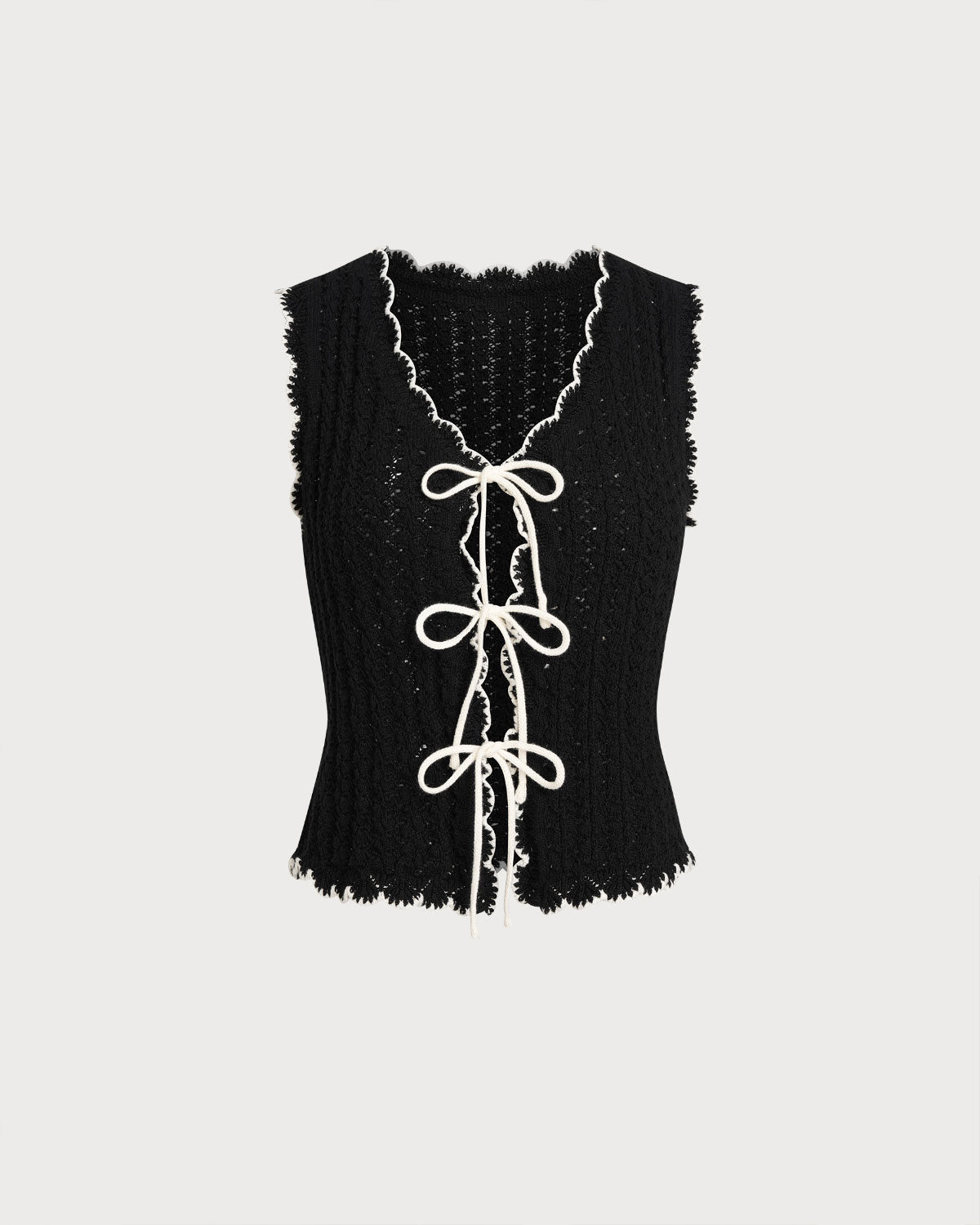 Women's Knitted Cotton Vest Black Tops - RIHOAS