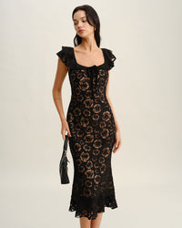 Women's Knitted Polyester Midi Dress Black Dresses - RIHOAS