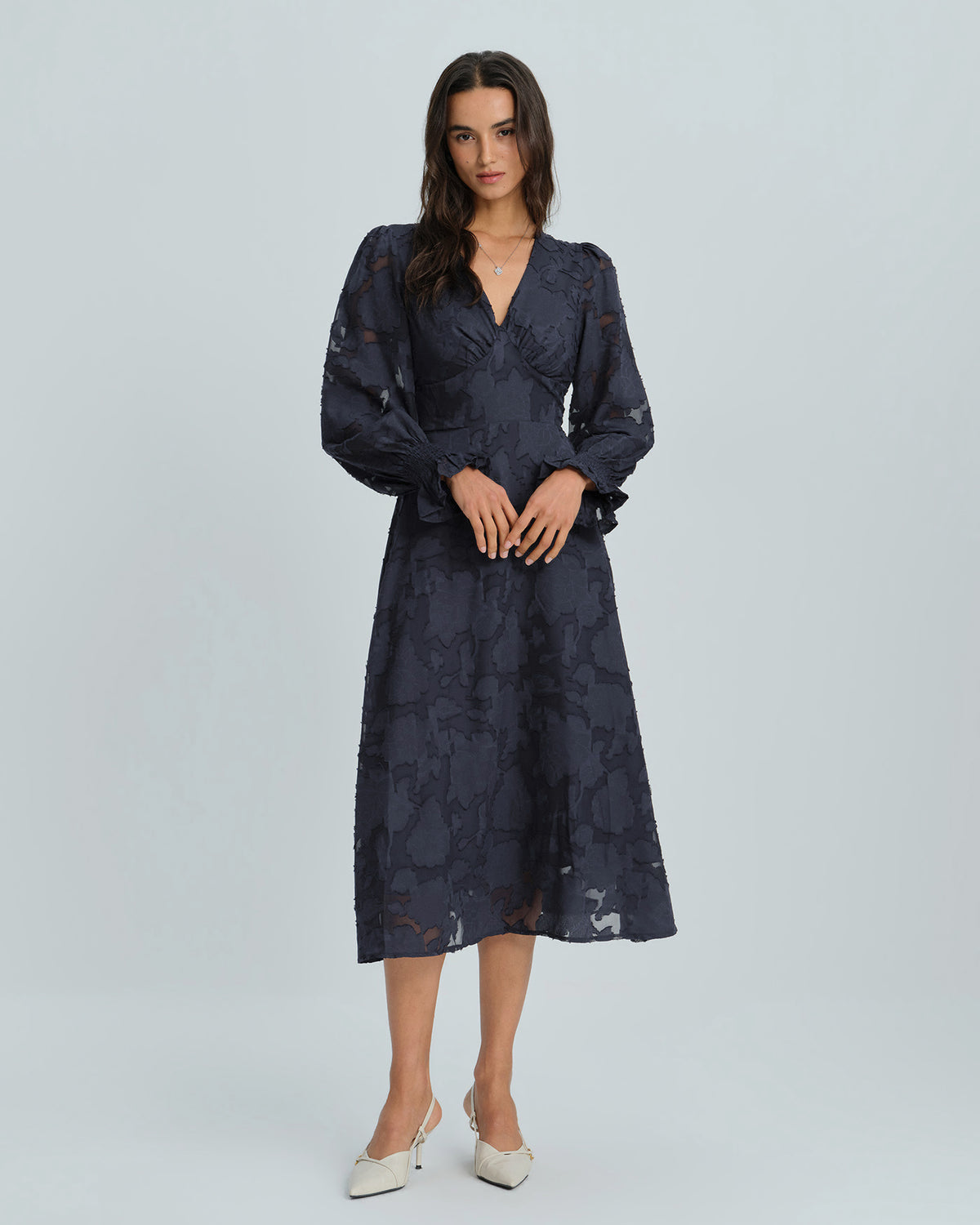 Women's Knitted Polyester Midi  Dress Blue Dresses - RIHOAS