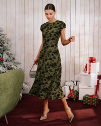 Women's Knitted Polyester Midi Dress Green Dresses - RIHOAS