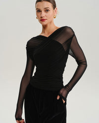 Women's Knitted Polyester Tees Black Tops - RIHOAS