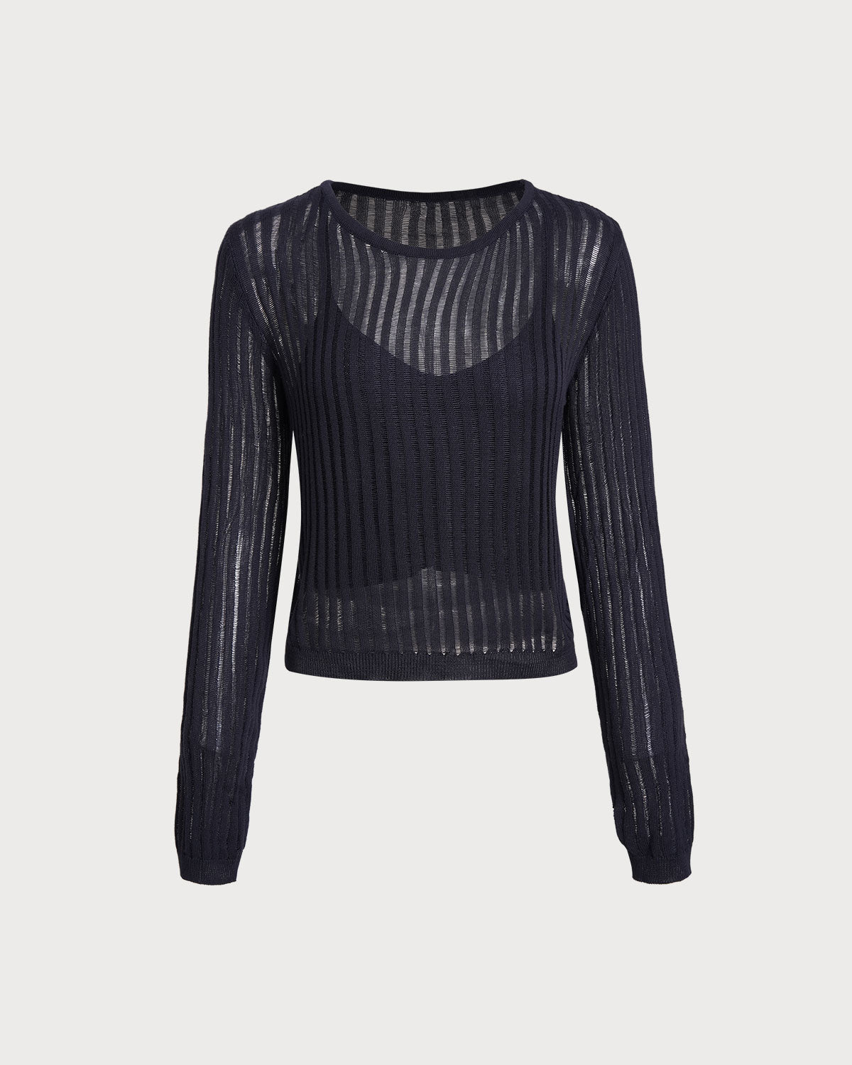 Women's Knitted Viscose Pullover Sweater Two-Piece Set Navy Tops - RIHOAS