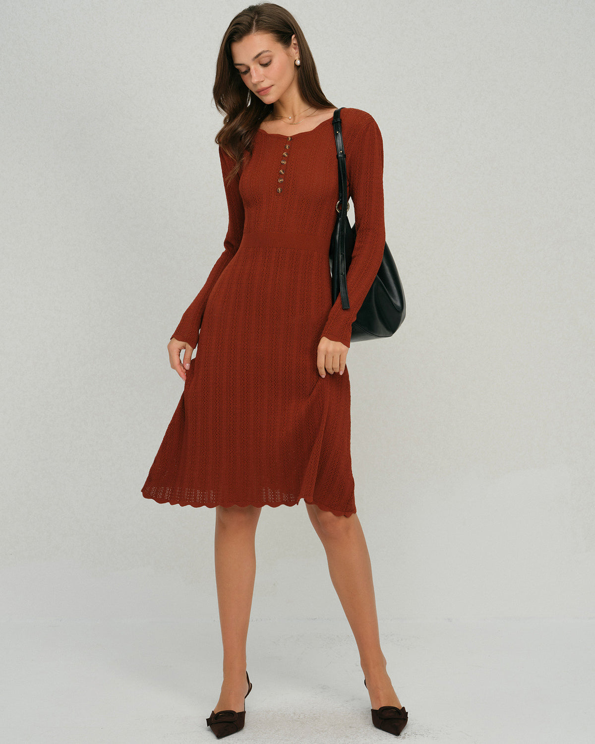 Women's Knitted Viscose Sweater Dress Brown Dresses - RIHOAS