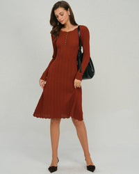 Women's Knitted Viscose Sweater Dress Brown Dresses - RIHOAS