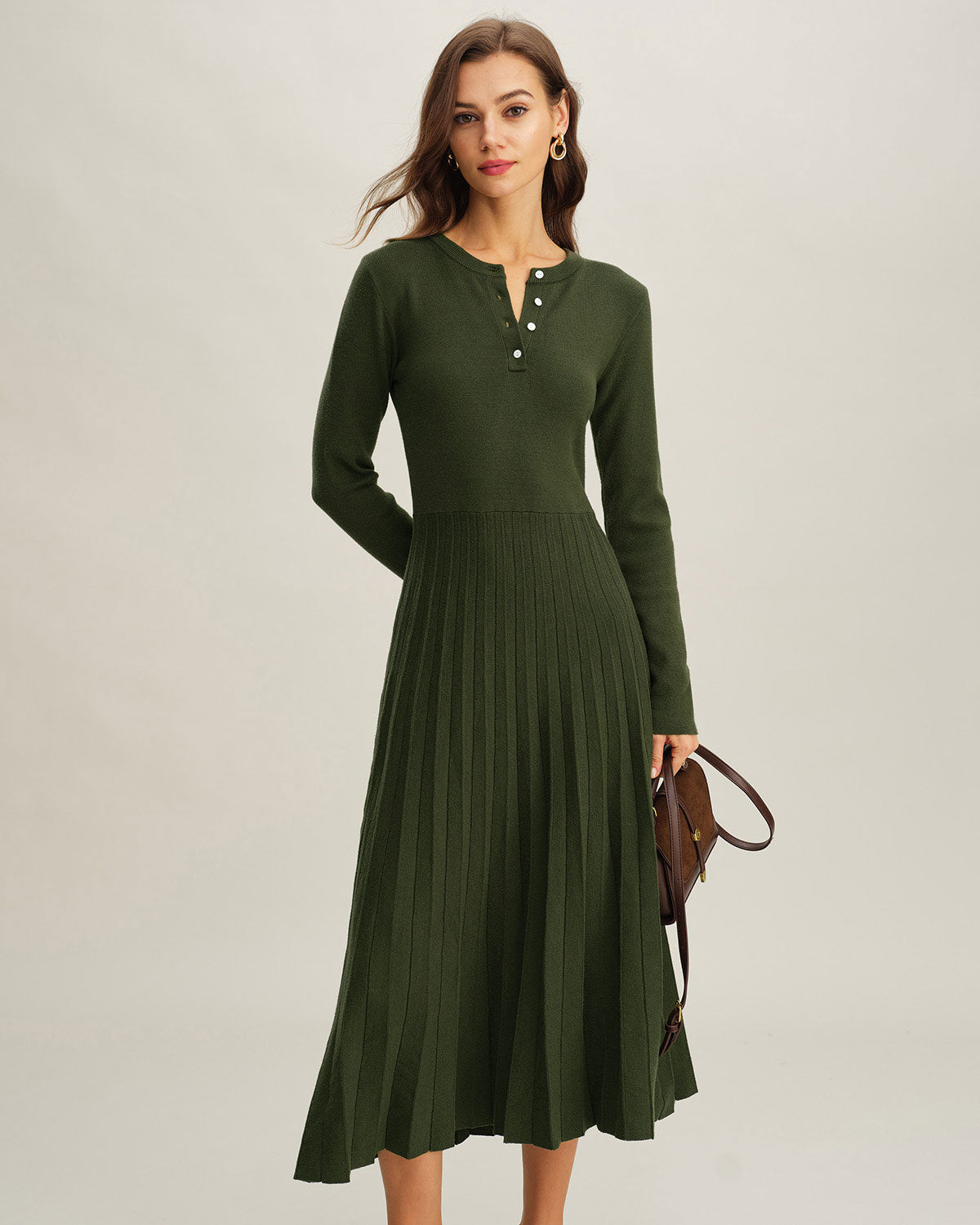 Women's Knitted Viscose Sweater Dress Green Dresses - RIHOAS