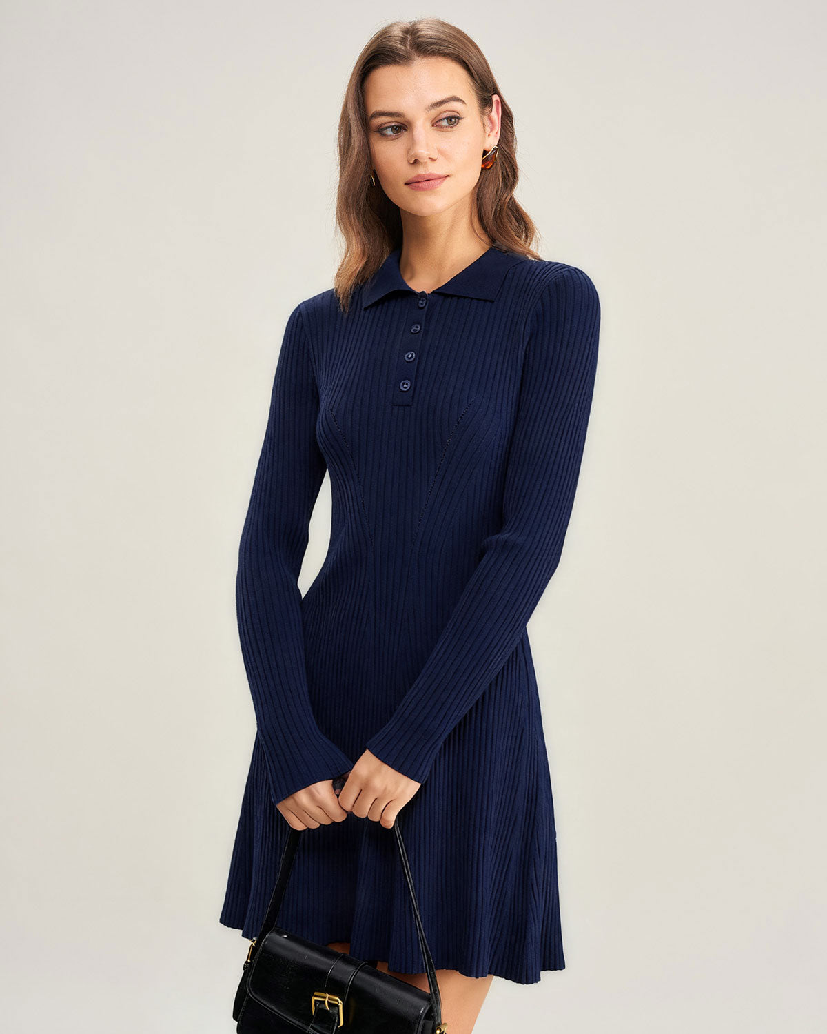 Women's Knitted Viscose Sweater Dress Navy Dresses - RIHOAS