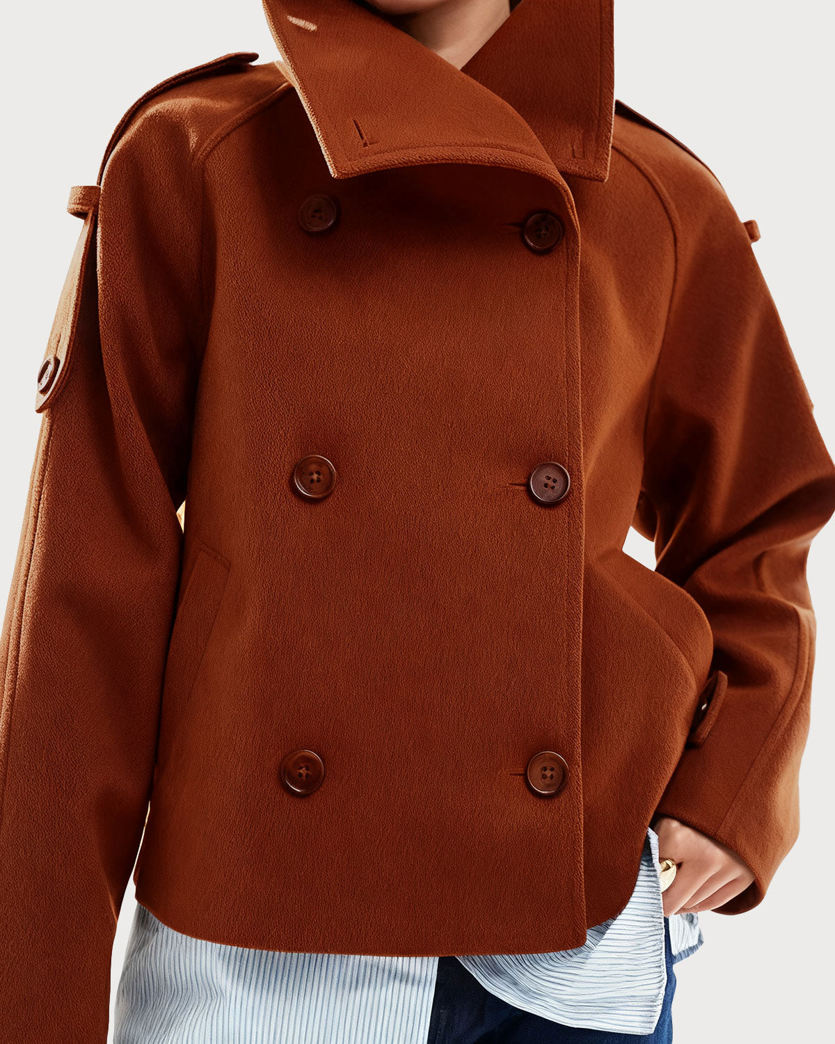 Women's Woven Cotton Jacket Brick Red Outerwear - RIHOAS