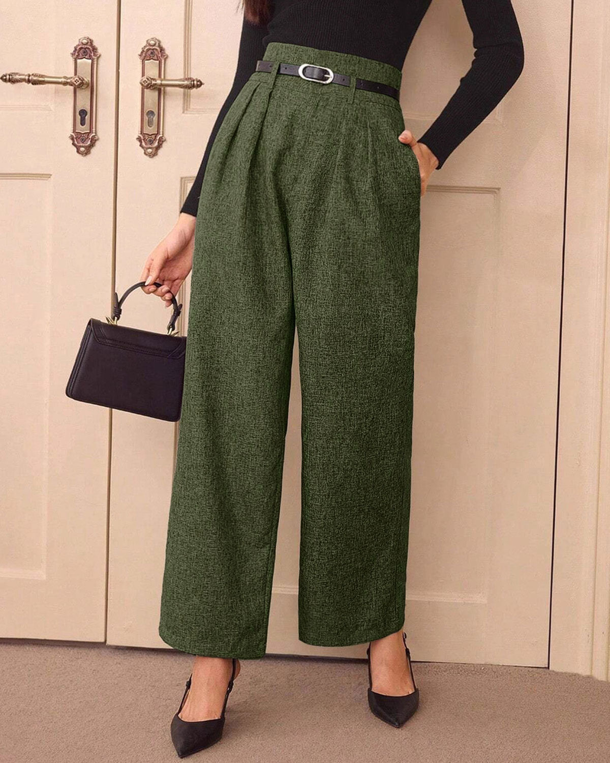 Women's Woven Polyester Casual Pants Bottoms - RIHOAS