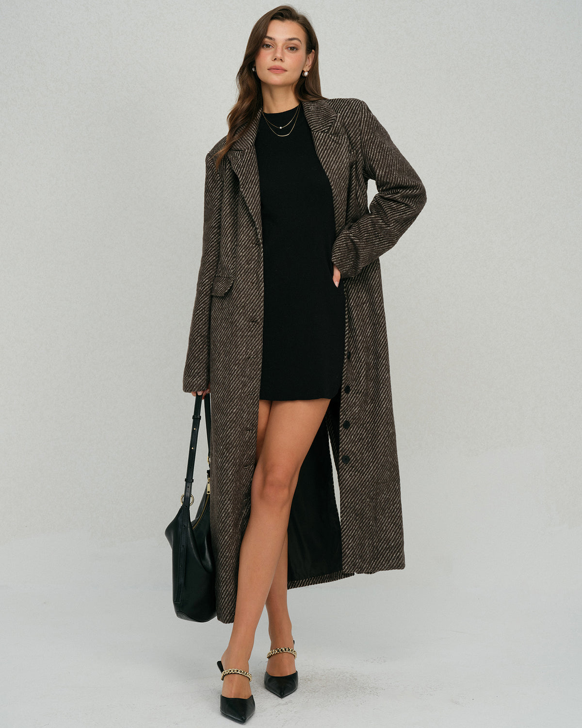 Women's Woven Polyester Coat Coffee Outerwear - RIHOAS