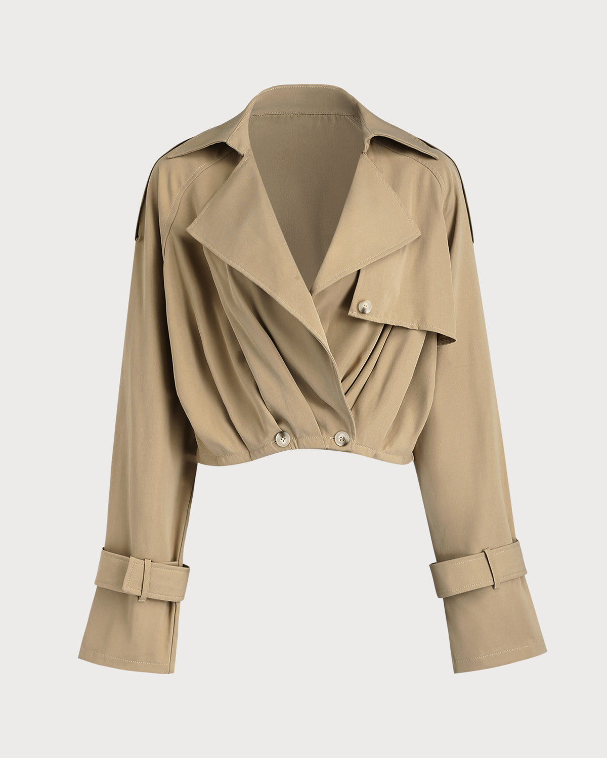Women's Woven Polyester Jacket Khaki Outerwear - RIHOAS