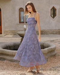 Women's Woven Polyester Long Dress Blue Dresses - RIHOAS