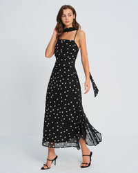 Women's woven polyester Maxi dress Black Dresses - RIHOAS