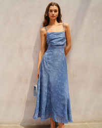 Women's Woven Polyester Maxi Dress Blue Dresses - RIHOAS