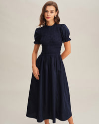 Women's Woven Polyester Midi Dress Blue Dresses - RIHOAS