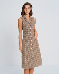 Women's Woven Polyester Midi Dress Brown Dresses - RIHOAS
